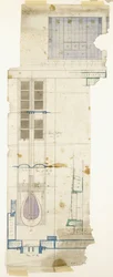 Design för en garderob, visad i höjdled, med halvfulla detaljer av dekorativ panel, 1904