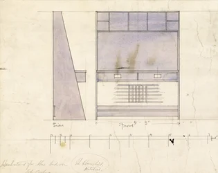 Design för ett tvättställ, visad i sido- och frontvy, 1904