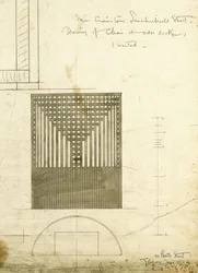 Design för beställningsstolen, visad i höjd och plan, 1904