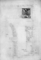 Detaljer om fontänen i toaletten, Certosa di Pavia, 1891 (penna och grå tvätt på papper)
