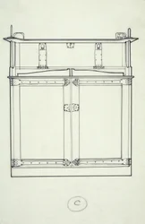 Linjeteckning av möbler (ett skåp), ca 1910 (bläck på papper)