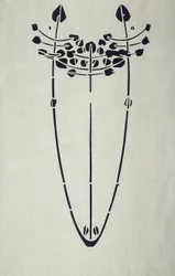 Modern reproduktion från original Mackintosh stencil för väggdekoration, trädmotiv, 1902 (affischfärg på patronpapper)