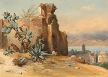 Forntida ruiner nära Messina, Sicilien, 1842.