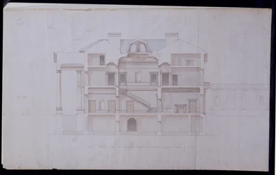 Ritningar för Lough Crew House, County Meath, Irland, ca 1825 (penna, bläck och wc på papper)