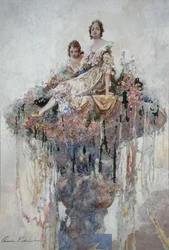 Flower Fountain (akvarell på papper)