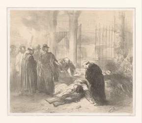 Kroppar av Romeo och Julia bland sorgfigurer
