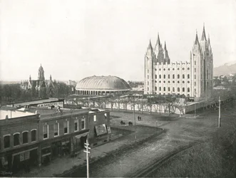 Samlingssalen, Tabernaklet och Mormontemplet, Salt Lake City, USA, 1895.