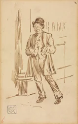 Studie av en berusad man som passerar en bank.