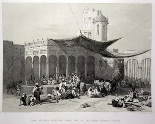 Panjab: Sikh Soldiers Receiving their Pay at the Royal Durbar, Lahore, skylt 12 från 