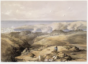 Ryska batterier i "" Sebastopol""" av CH.Hardinge. Litho av Vincent Brooks, d. London 1855 Henry Graves.