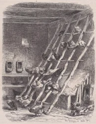 Besök på en gård - The Roost, från Le Magasin Pittoresque, ca. 1852.