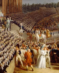 The Celebration of the Federation, Champs de Mars, Paris, detalj från en målning av Charles Thevenin (1764-1838)