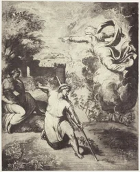 Fotoreproduktion av en teckning av Raphael, utvisning av Adam och Eva från paradiset