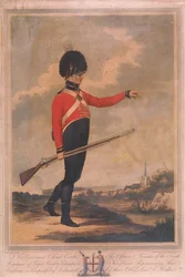 Militärfigur som bär uniformen från det tionde regementet Loyal London Volunteers, 1804