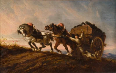 Hästar som anstränger sig för att bära en last, 1864