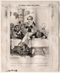 The French Sketched by Themselves: Wigs a la Julienne, Satin Hats, 1840.