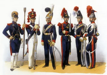Den franska arméns uniformer: Nationalgardet (artilleri och kavalleri), 1700-1800-talet, graverad av Charles Vernier (1831-1887)