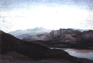 På floden Mawddach, Merionethshire, Cader Idris i fjärran