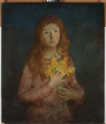 En mängd gyllene påskliljor, före 1927 (olja på duk fäst på kompositionstavlan)