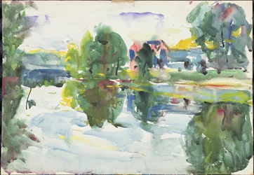Reflektioner, solig morgon, New Hampshire (akvarell på papper)