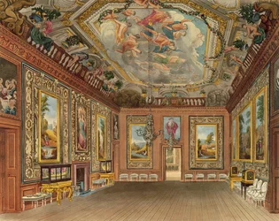 Drottningens salong, Windsor Castle, från "Royal Residences", graverad av Thomas Sutherland (f.1785), pub. av William Henry Pyne (1769-1843), 1816 (akvatint)
