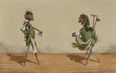 Animerade redskap, tavla 2, tillägnad snickare och trädgårdsmästare i Storbritannien, c.1811 (handfärgad etsning)