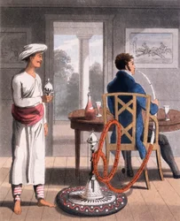 En gentleman med sin vattenpipa Burdah, eller rörbärare, 1813