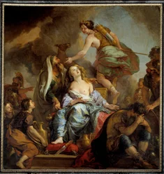 Ifigenias offer: Kung Agamemnon offrar sin dotter för att blidka Artemis vrede. Målning av Charles de Lafosse (1636-1716), 1600-talet. H. 2,24x2,12 m