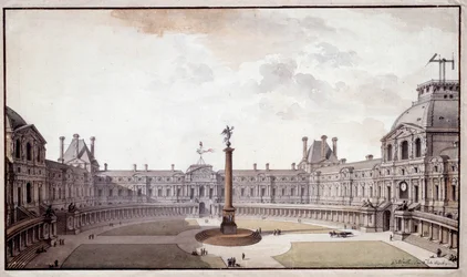 Arkitektur: projekt för att omforma Salon Carre du Louvre. Ritning med bläck och penna av arkitekten Charles de Wailly