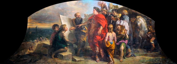 Kejsar Augustus (63 f.Kr.-14 e.Kr.) bygger hamnen i Misene (Italien) (Augustus bygger hamnen i Miseno) - Målning av Charles de La Fosse (1636-1716), olja på duk (200x350 cm)