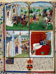 Illustration av Tristans roman: start, turnering och död. Miniatyr av mästaren Dit De Charles Du Maine (ca 1450 - 1460). Chantilly, Musee Conde