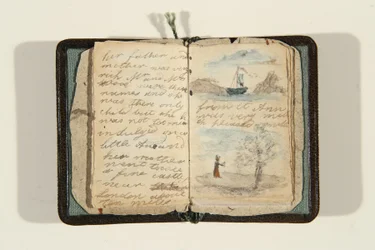 Berättelsens början ”Det var en gång en liten flicka och hon hette Ane, ca 1828 (penna & bläck och akvarell på papper)