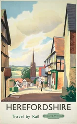 Affisch, British Railways (Västra regionen). Herefordshire Resor med tåg, Ledbury