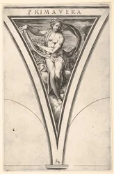Spring Primavera representerad som en kvinna som bär ett böljande draperi och girlanger..., ca. 1570-1615.