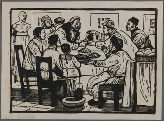 Låt oss ta en drink för att fira nyårsafton, ca 1945 (träsnitt)