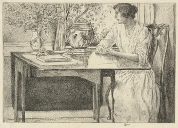The Colonial Table (Holley House, Cos Cob) (recto); Landskap med lada (verso)