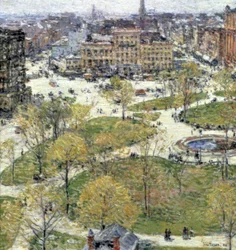Union Square på våren 1896. Konstnär: Frederick Childe Hassam