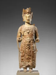 Bodhisattva, troligen Avalokiteshvara (Guanyin), c.550-60 (Sandsten med pigment)