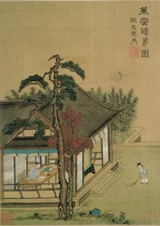 CBL C 1367 Reading the Book of Changes, från ett album med målningar efter mästare från Song och Yuan Dynasty (penna & bläck, gouache och wc på papper)