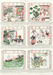 Kinesisk nationalistisk och antieuropeisk bildvärld, ur ett faksimilalbum med folkliga bilder som predikar krig mot utlänningar, 1891