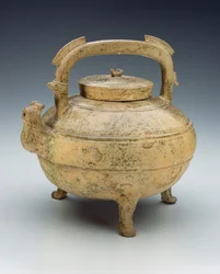 Glaserad keramikkokare, Warring States period, 1027-220BC (keramik)