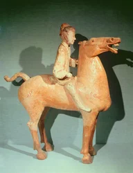 Ryttare, från Xianyang, Shaanxi, västra Han-dynastin (målad terrakotta)
