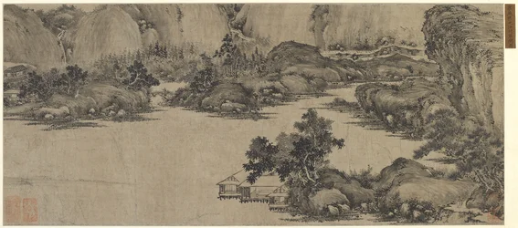 Scholars Retreat on the River, möjligen Qing-dynastin (bläck på papper)