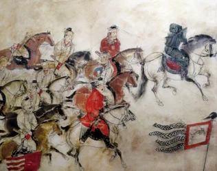 Prins Zhanghuais grav, jaktscen med hästar, Xian, Han-perioden, 706 (väggmålning)