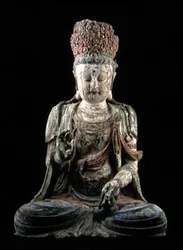 Stor sittande bodhisattva med höjda händer, Jin-dynastin (1115-1234) (trä & pigment) (se 206547)