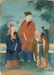 Tre mansfigurer (olja på glas)