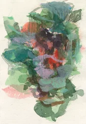Abstrakt komposition, Organiska former/växtserie, 2021, akvarell, bläck, kol  gouache på akvarellpapper