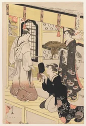 Hana no En, från Eight Views of Disguised Genji, ca 1790 (trätryck i färg)