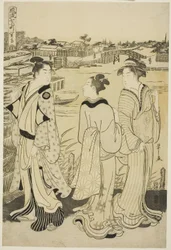 Ono no Komachi at Seki Temple, from the series The Fashionable Seven Komachi (Furyu nana Komachi), c.1788 (colour woodblock print; oban)