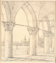 Del av kolonnaden under Dogepalatset i Venedig